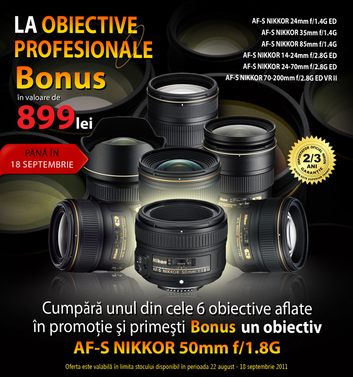 Obiective profesionale Nikon cu bonus 50mm 1.8 G